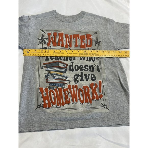 Boy's Gray Short Sleeve T-Shirt Sizes 6/7 -For Teacher No Homework School - Picture 5 of 6
